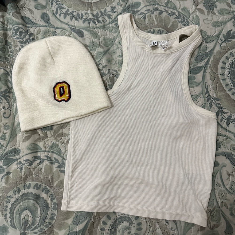 beanie and tank top